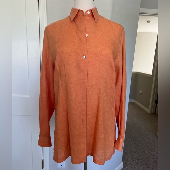 Fall Orange 100% Linen Button Down - Picture 1 of 5